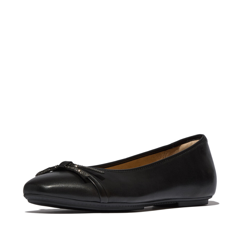 DELICATO GLITZ-BOW LEATHER BALLERINAS - BLACK (E3E-001)