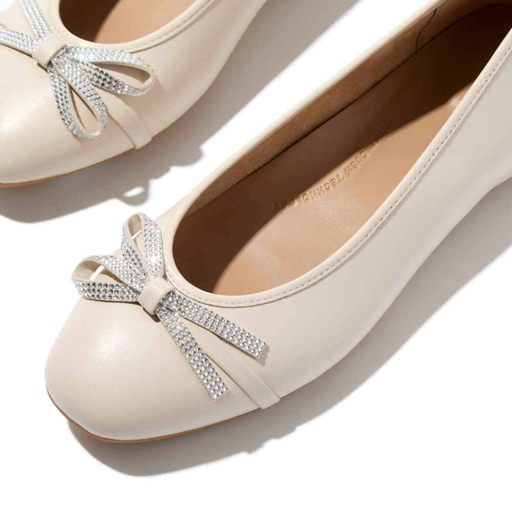 DELICATO GLITZ-BOW LEATHER BALLERINAS - PARIS BEIGE (E3E-A99)