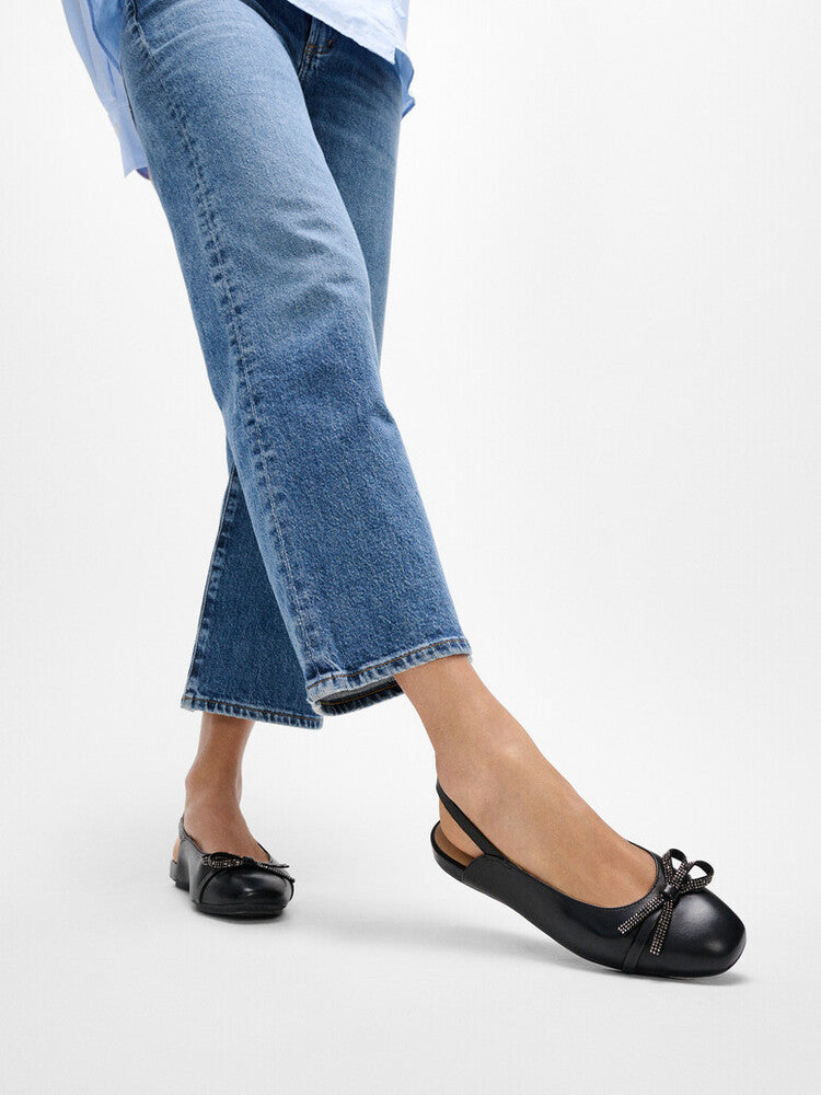 DELICATO GLITZ-BOW LEATHER SLINGBACKS - BLACK (E3N-001)