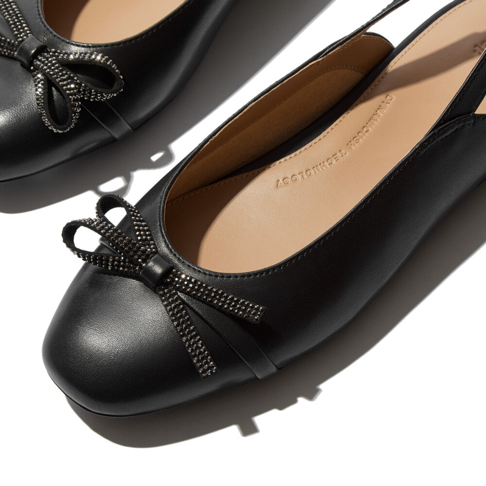 DELICATO GLITZ-BOW LEATHER SLINGBACKS - BLACK (E3N-001)