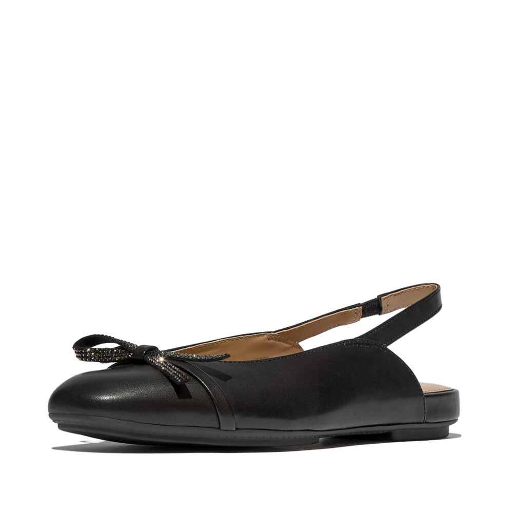 DELICATO GLITZ-BOW LEATHER SLINGBACKS - BLACK (E3N-001)