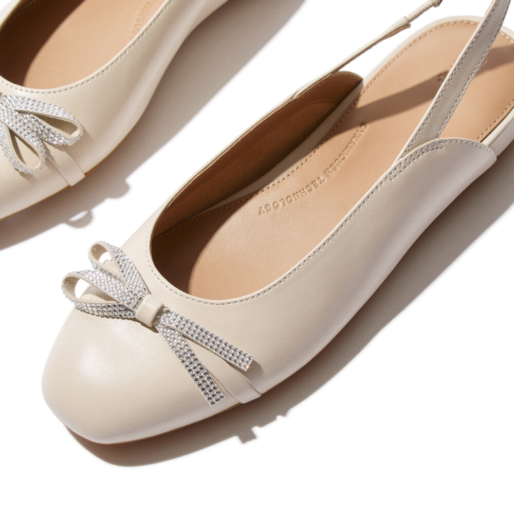 DELICATO GLITZ-BOW LEATHER SLINGBACKS - PARIS BEIGE (E3N-A99)