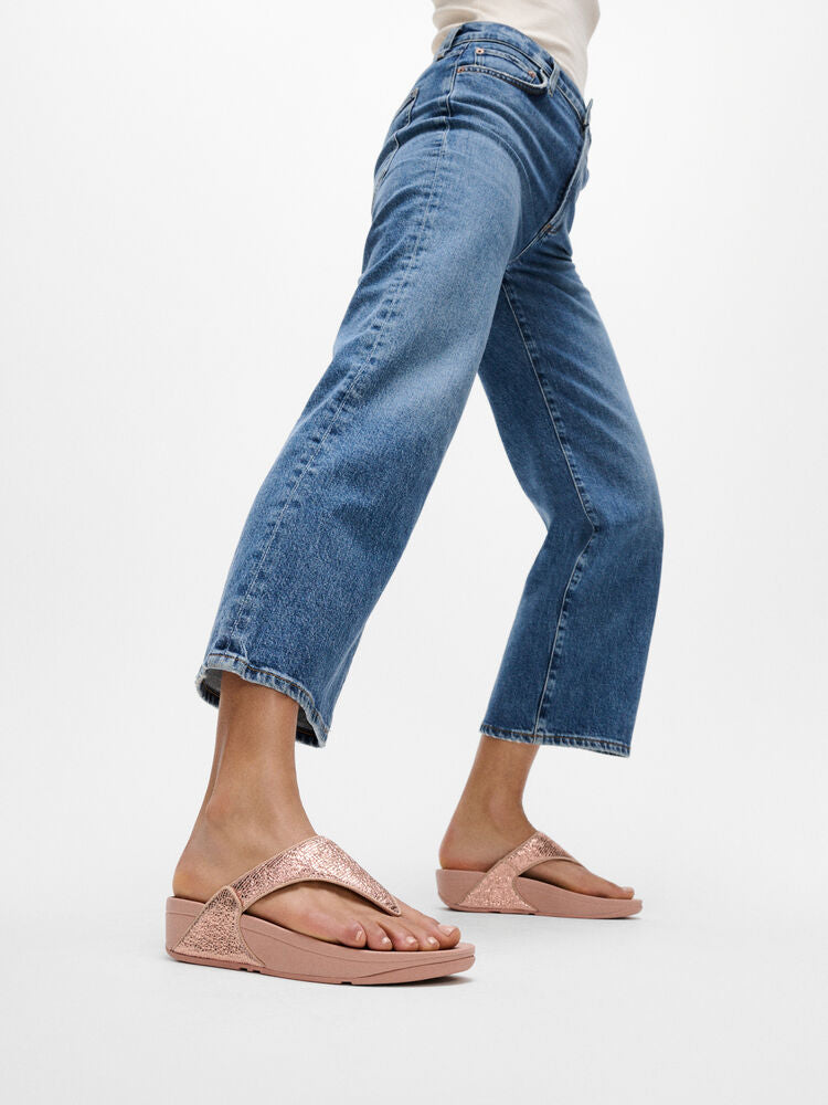 LULU CRINKLED-SHIMMER TOE-POST SANDALS