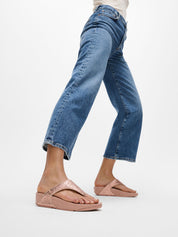 LULU CRINKLED-SHIMMER TOE-POST SANDALS