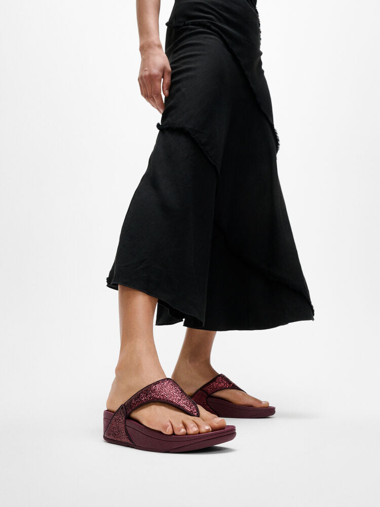 LULU CRINKLED-SHIMMER TOE-POST SANDALS