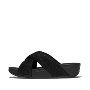 LULU CRINKLED-SHIMMER CROSS SLIDES