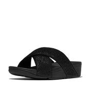 LULU CRINKLED-SHIMMER CROSS SLIDES
