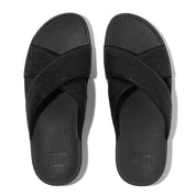 LULU CRINKLED-SHIMMER CROSS SLIDES