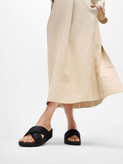 LULU CRINKLED-SHIMMER CROSS SLIDES
