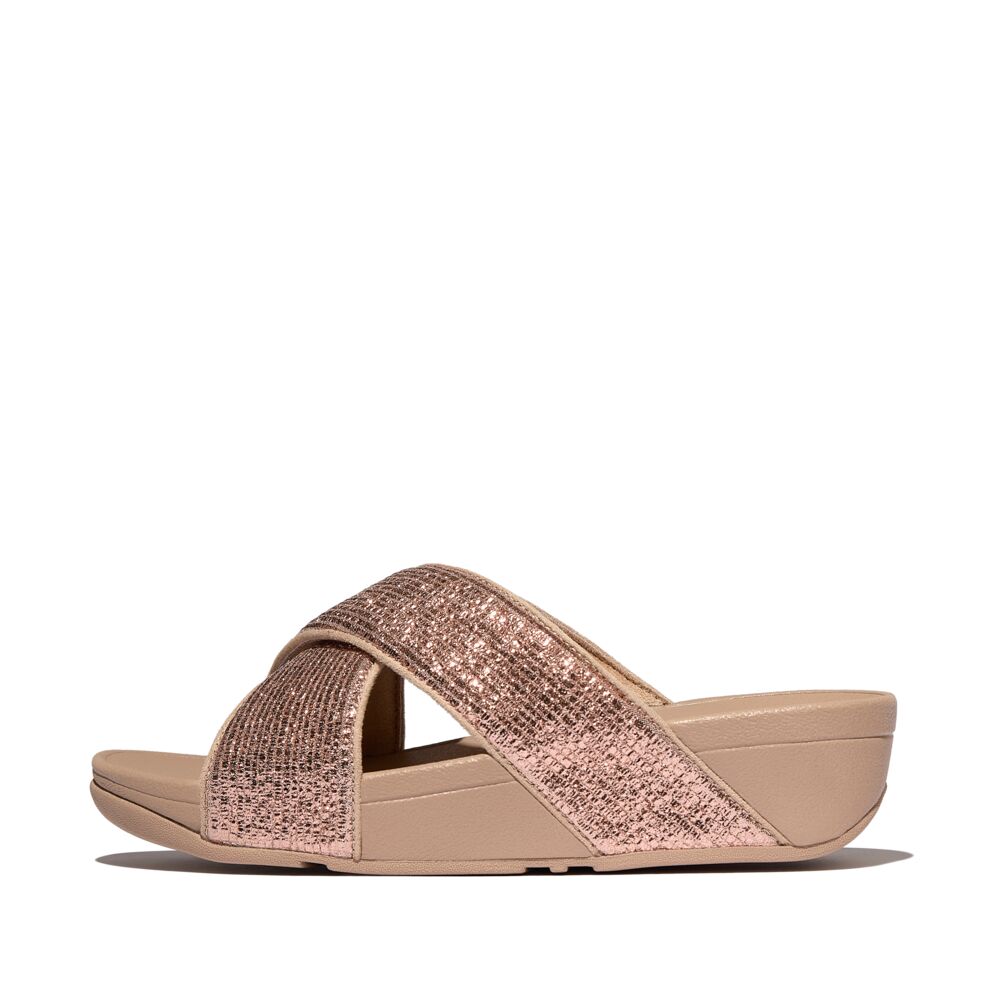 LULU CRINKLED-SHIMMER CROSS SLIDES