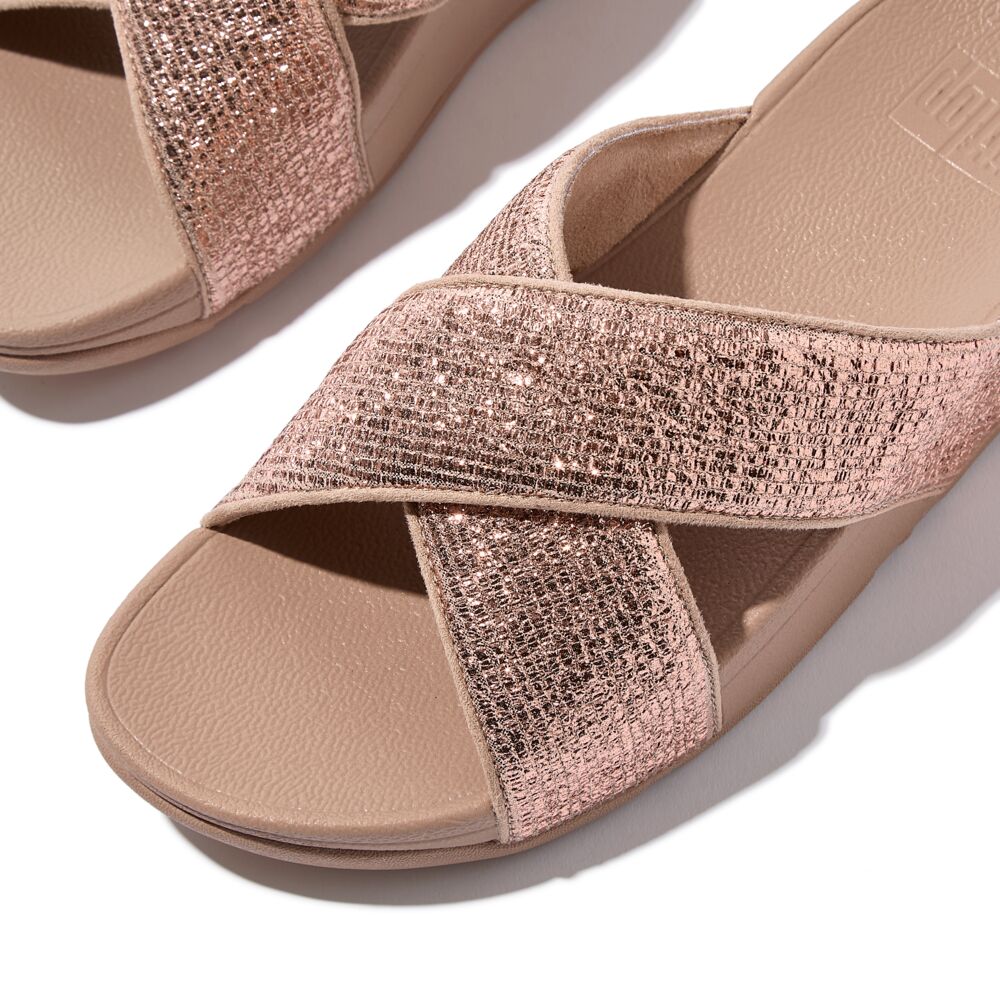 LULU CRINKLED-SHIMMER CROSS SLIDES