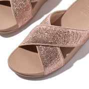 LULU CRINKLED-SHIMMER CROSS SLIDES