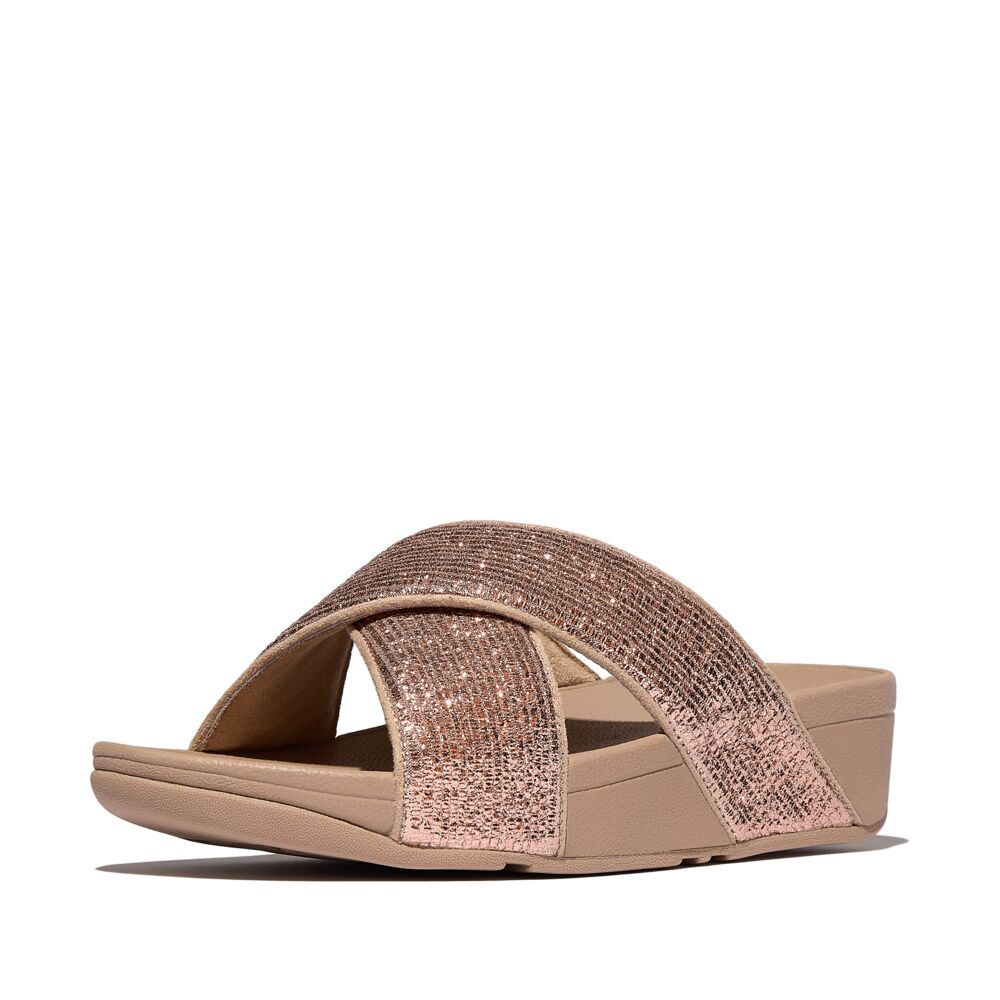 LULU CRINKLED-SHIMMER CROSS SLIDES