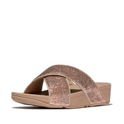 LULU CRINKLED-SHIMMER CROSS SLIDES
