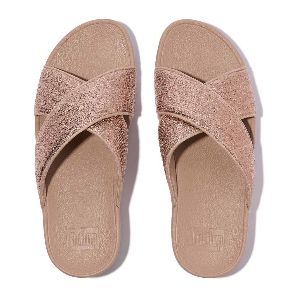 LULU CRINKLED-SHIMMER CROSS SLIDES