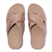 LULU CRINKLED-SHIMMER CROSS SLIDES