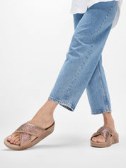 LULU CRINKLED-SHIMMER CROSS SLIDES
