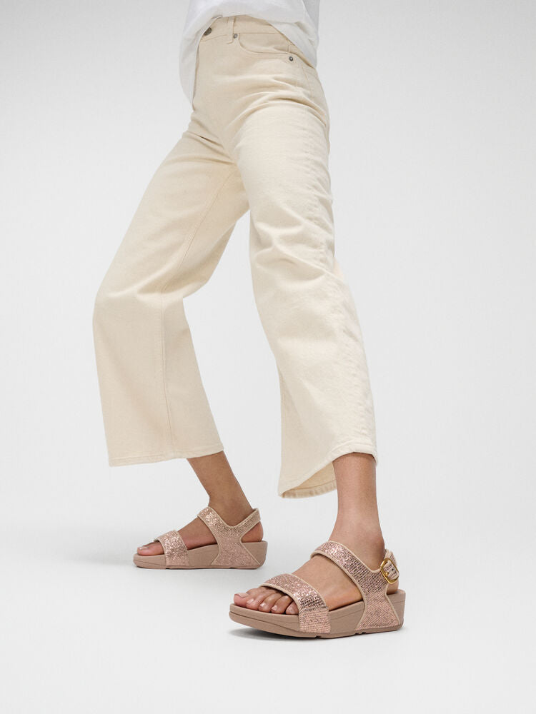 LULU CRINKLED-SHIMMER BACK-STRAP SANDALS