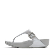 LULU CRYSTAL-BUCKLE LEATHER TOE-POST SANDALS
