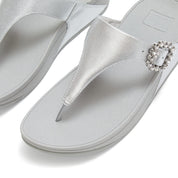 LULU CRYSTAL-BUCKLE LEATHER TOE-POST SANDALS