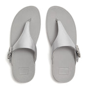 LULU CRYSTAL-BUCKLE LEATHER TOE-POST SANDALS