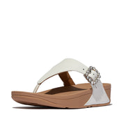 LULU CRYSTAL-BUCKLE LEATHER TOE-POST SANDALS