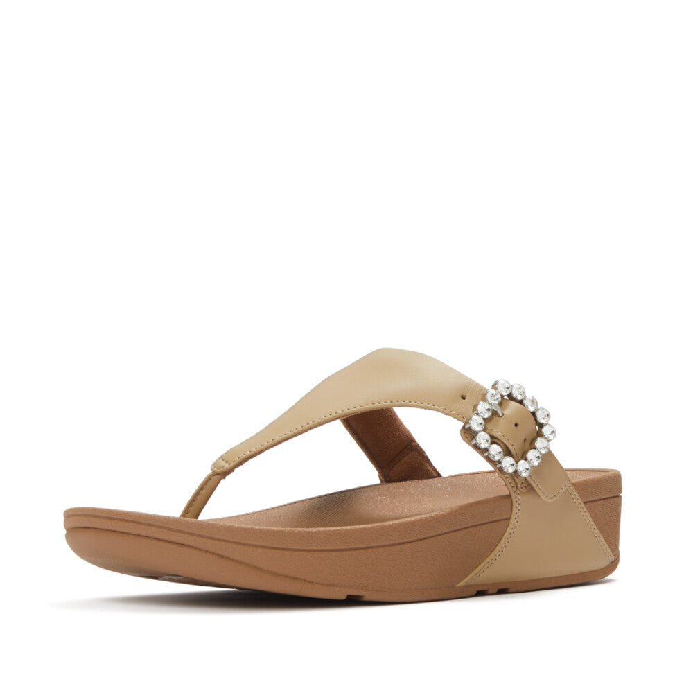 LULU CRYSTAL-BUCKLE LEATHER TOE-POST SANDALS
