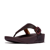 LULU CRYSTAL-BUCKLE LEATHER TOE-POST SANDALS