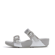 LULU CRYSTAL-BUCKLE LEATHER SLIDES