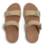 LULU CRYSTAL-BUCKLE LEATHER SLIDES