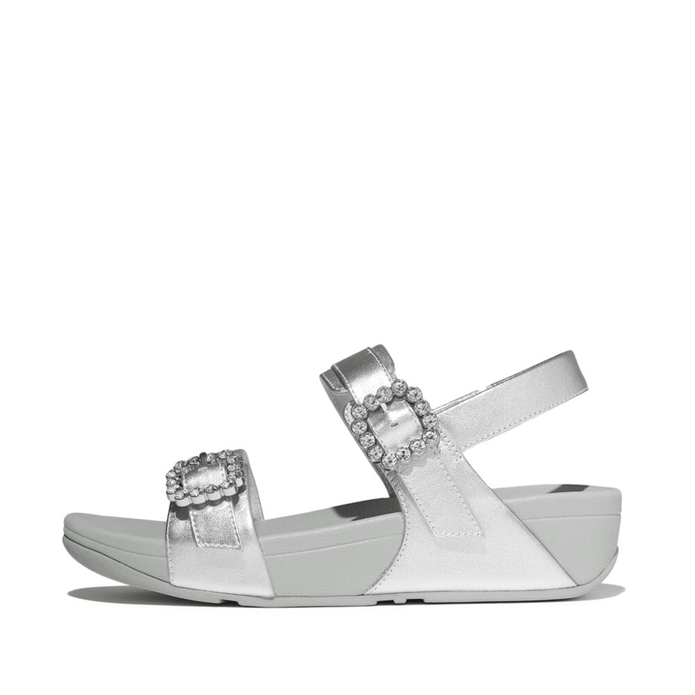 LULU CRYSTAL-BUCKLE LEATHER BACK-STRAP SANDALS