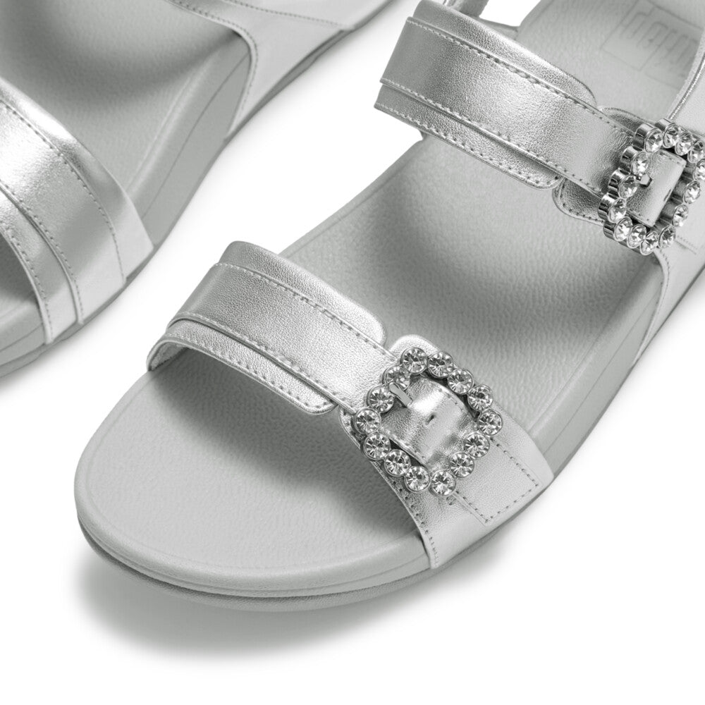 LULU CRYSTAL-BUCKLE LEATHER BACK-STRAP SANDALS