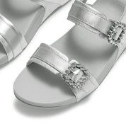 LULU CRYSTAL-BUCKLE LEATHER BACK-STRAP SANDALS
