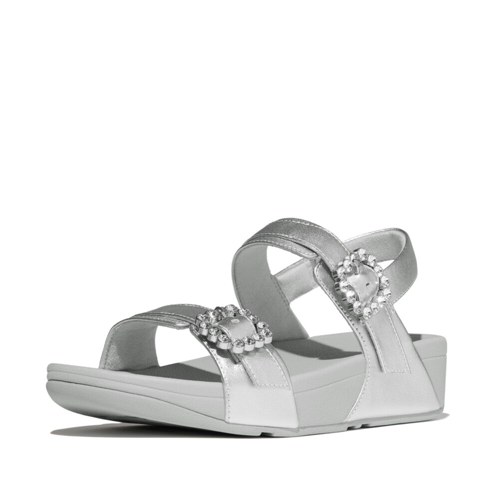 LULU CRYSTAL-BUCKLE LEATHER BACK-STRAP SANDALS