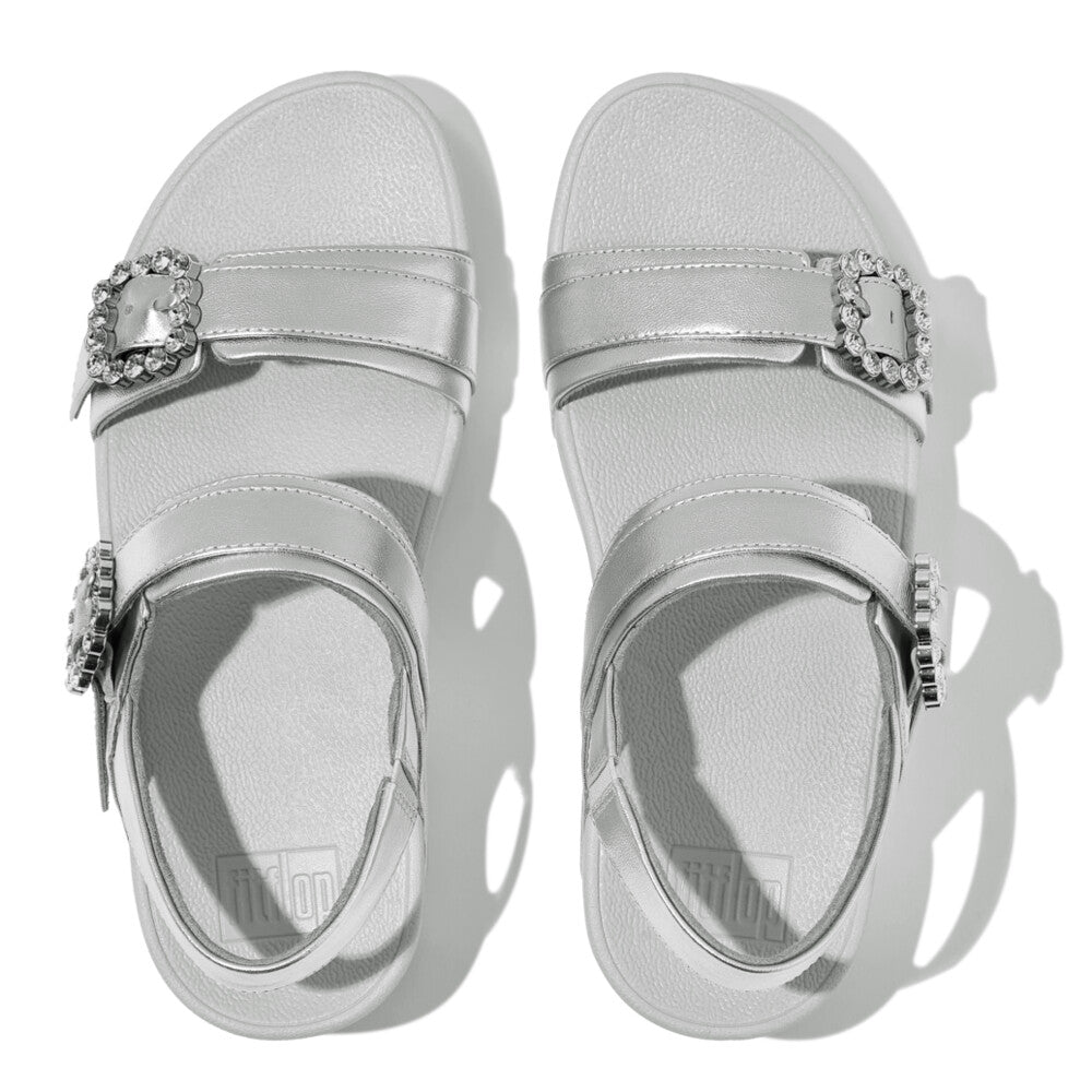 LULU CRYSTAL-BUCKLE LEATHER BACK-STRAP SANDALS