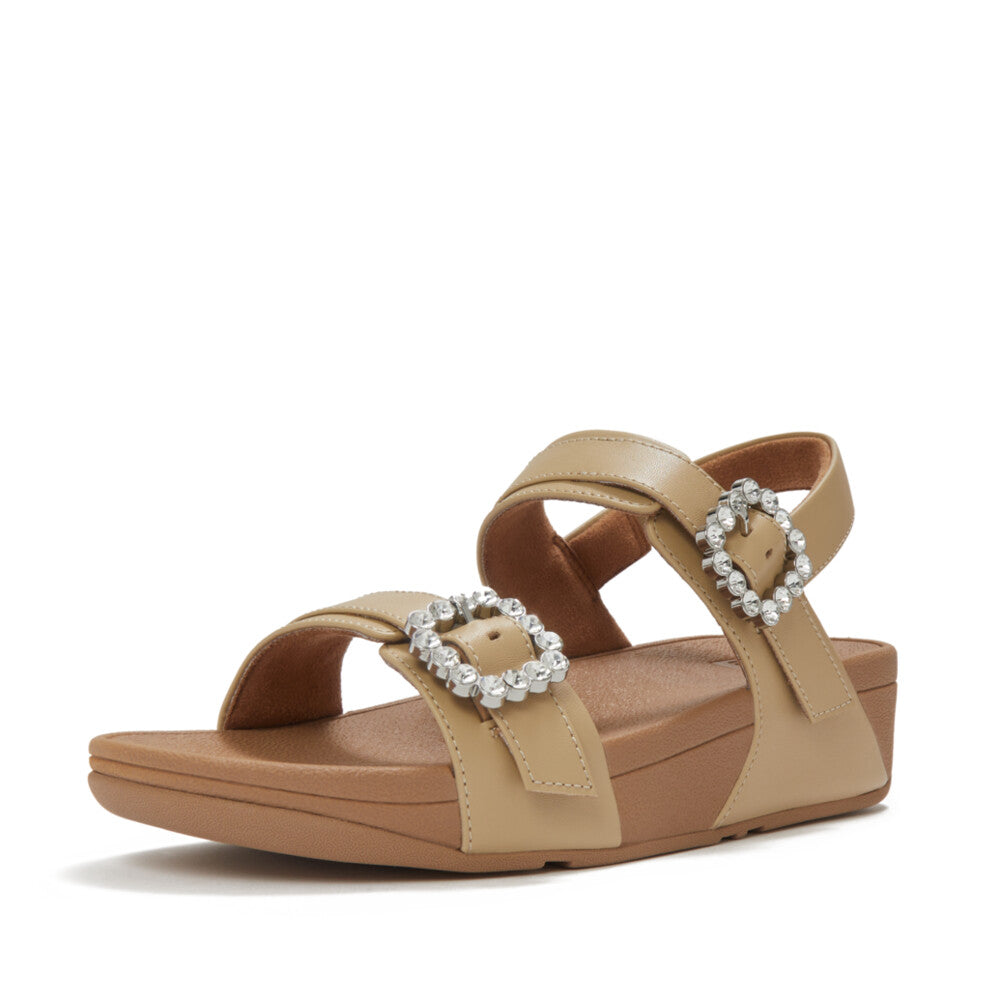 LULU CRYSTAL-BUCKLE LEATHER BACK-STRAP SANDALS