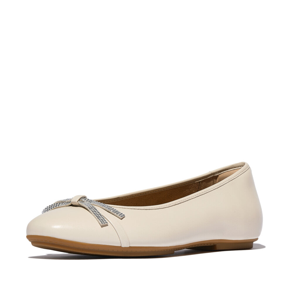DELICATO GLITZ-BOW LEATHER BALLERINAS