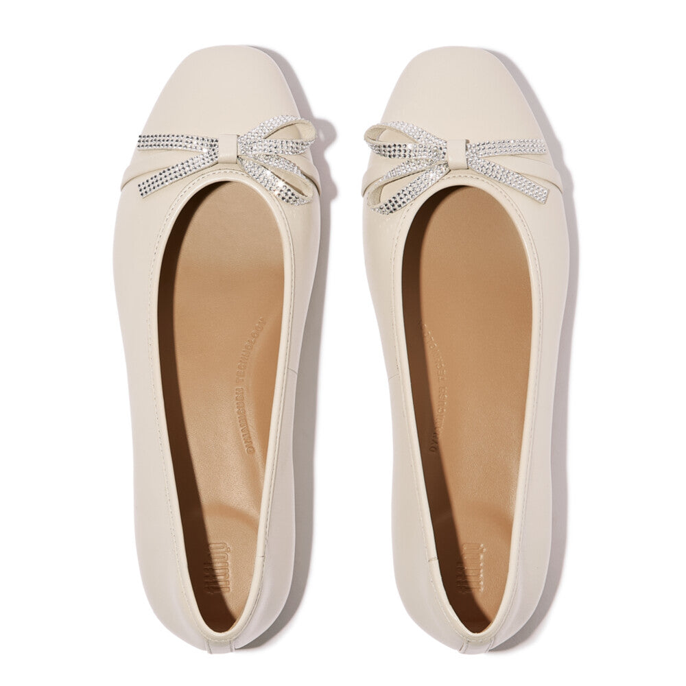 DELICATO GLITZ-BOW LEATHER BALLERINAS