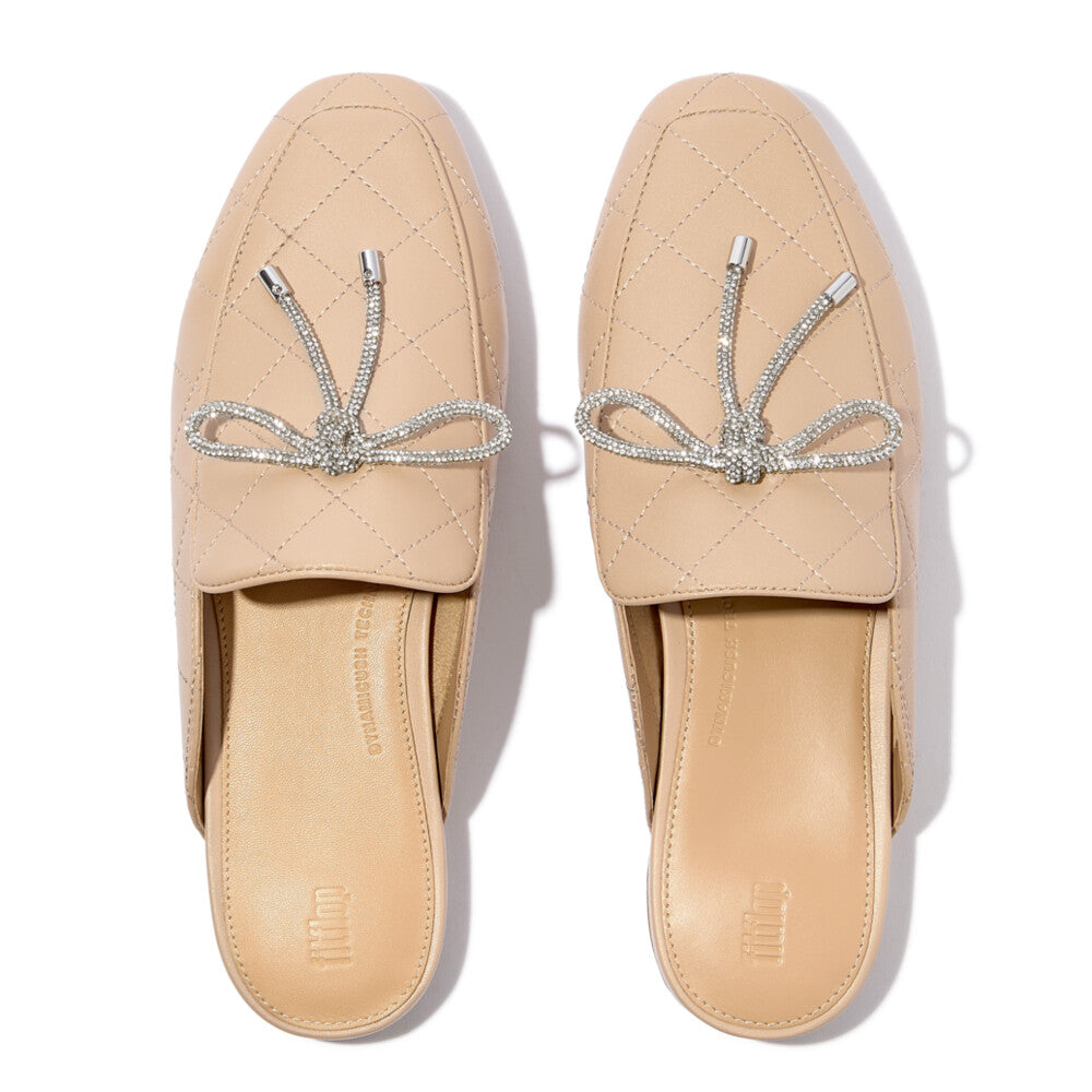 DELICATO CRYSTAL-BOW QUILTED-LEATHER MULES