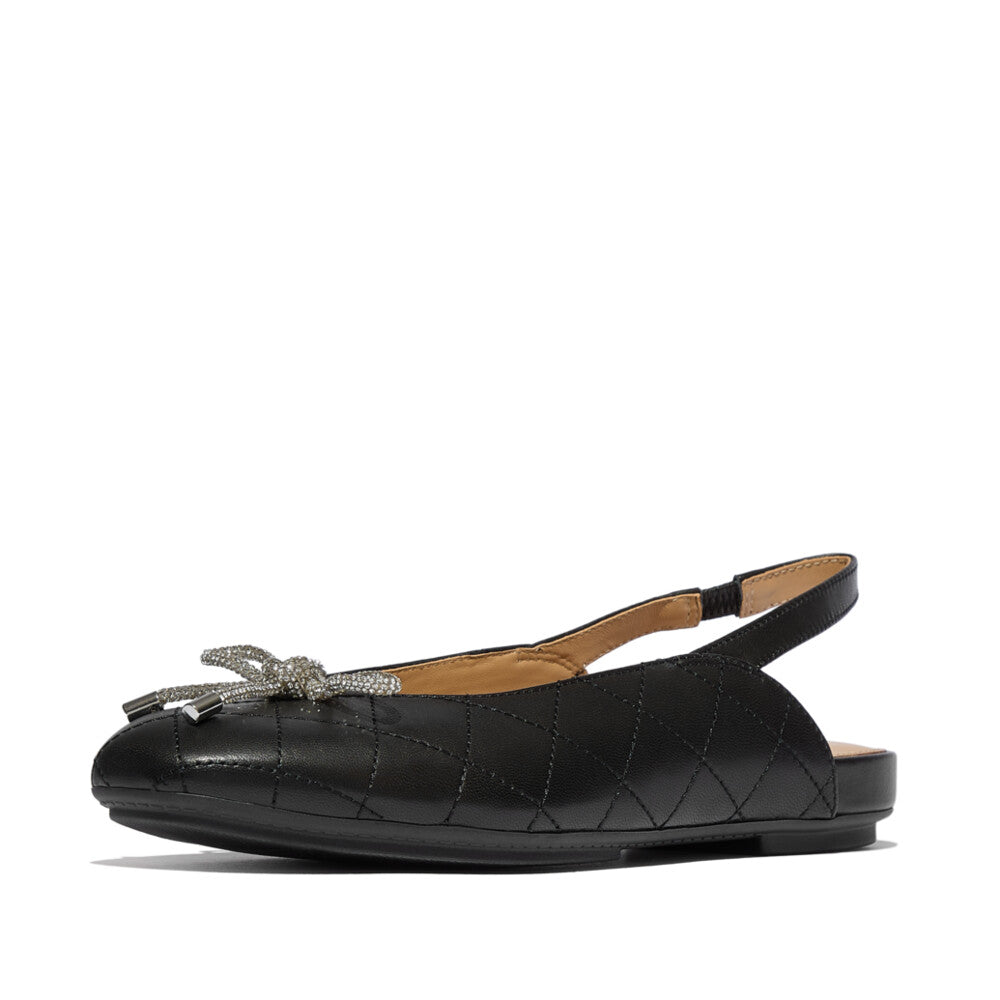 DELICATO CRYSTAL-BOW QUILTED-LEATHER SLINGBACKS