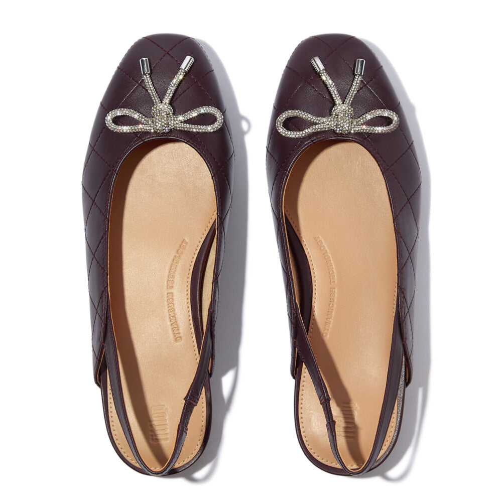 DELICATO CRYSTAL-BOW QUILTED-LEATHER SLINGBACKS