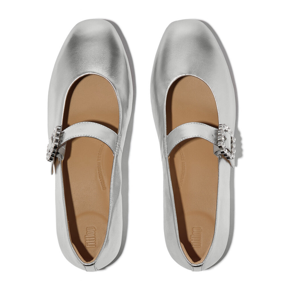 DELICATO CRYSTAL-BUCKLE LEATHER MARY JANES