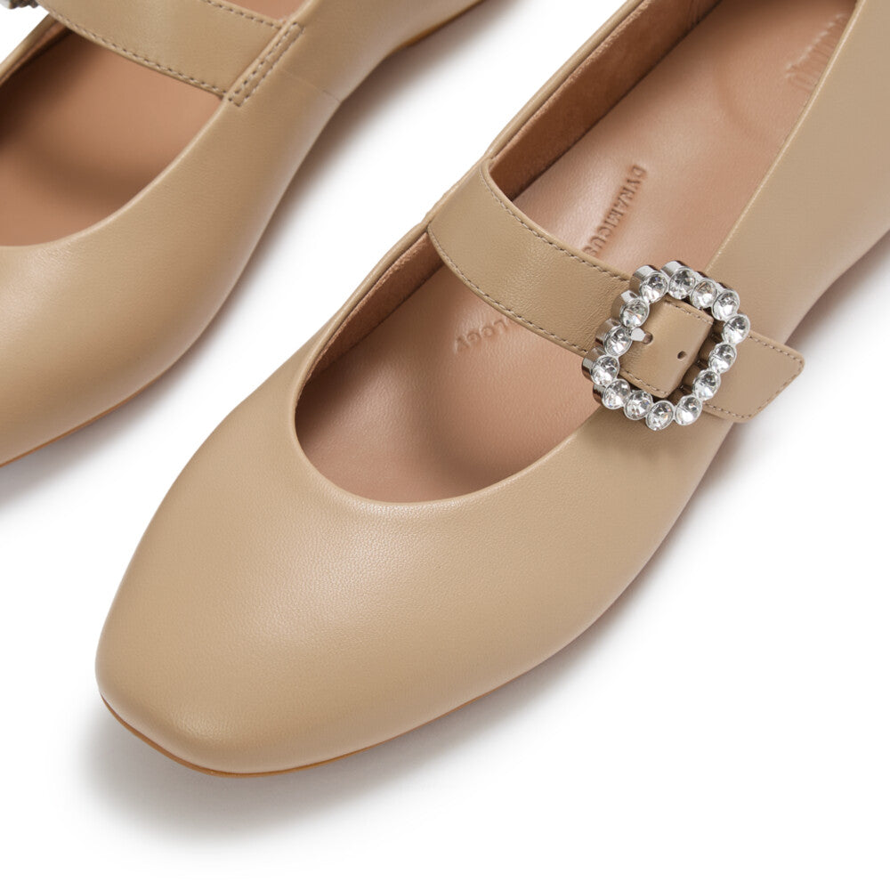 DELICATO CRYSTAL-BUCKLE LEATHER MARY JANES