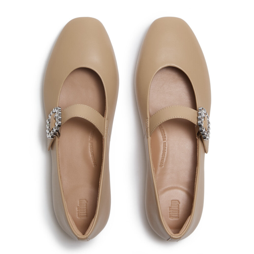 DELICATO CRYSTAL-BUCKLE LEATHER MARY JANES