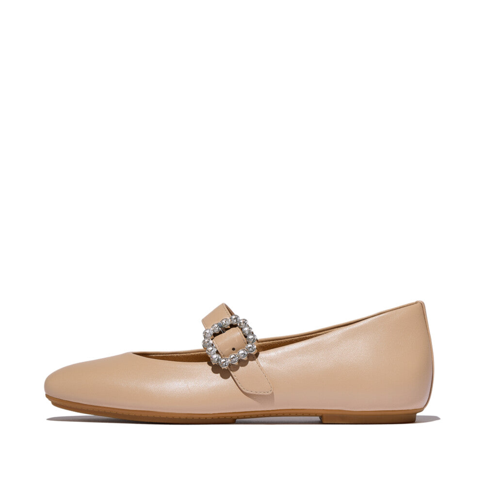 DELICATO CRYSTAL-BUCKLE LEATHER MARY JANES