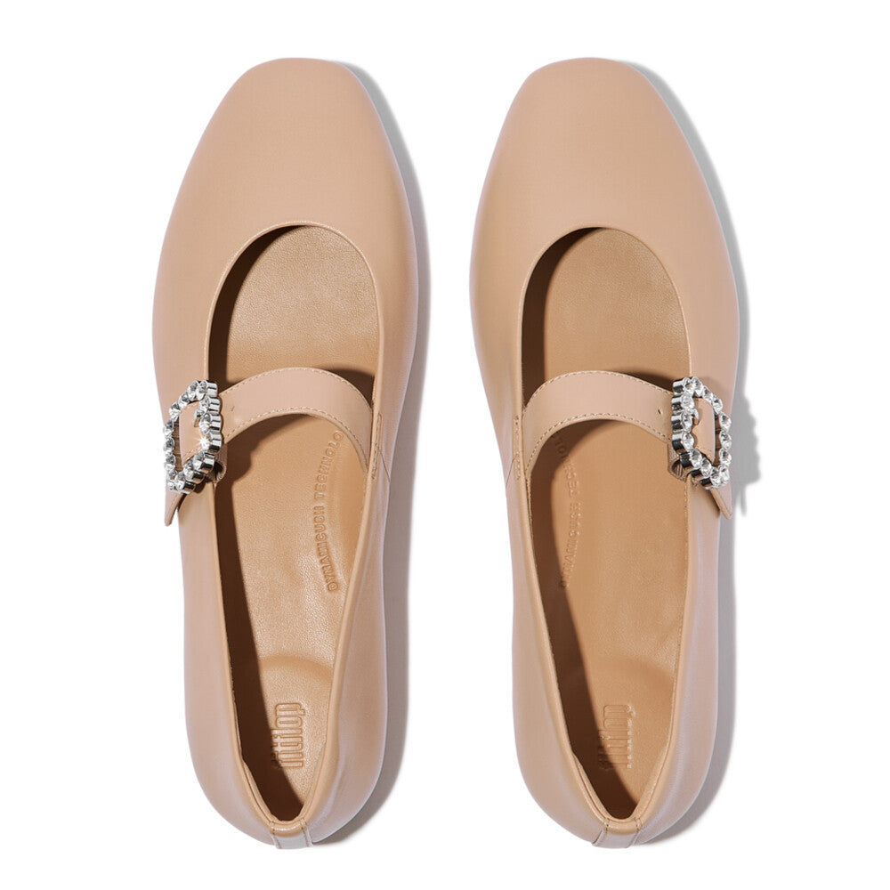 DELICATO CRYSTAL-BUCKLE LEATHER MARY JANES