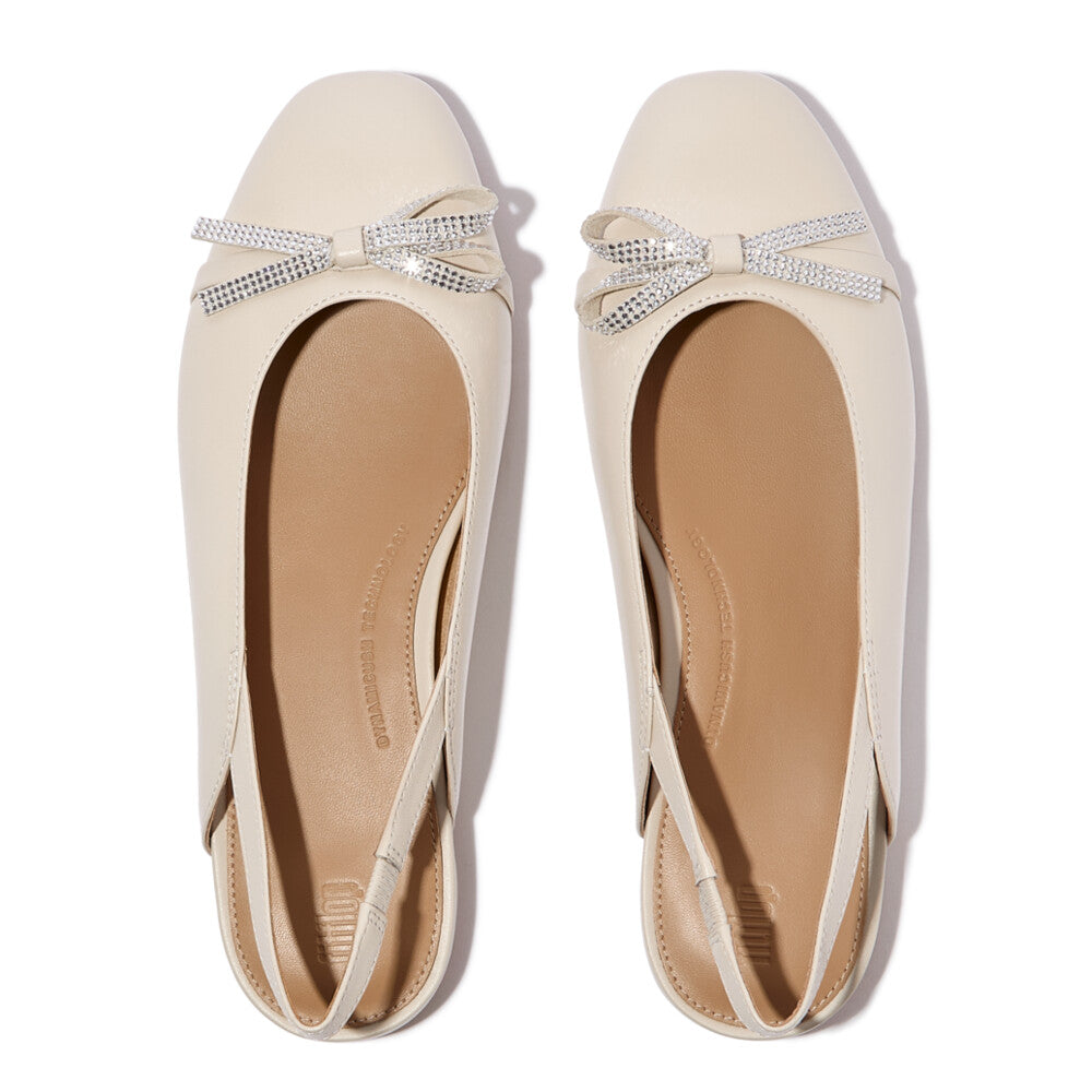 DELICATO GLITZ-BOW LEATHER SLINGBACKS