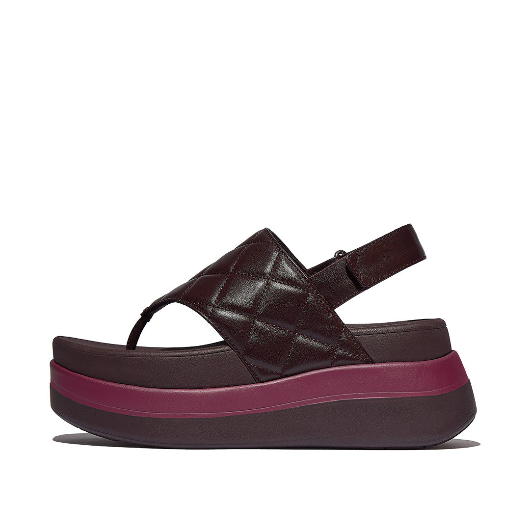 F-MODE STACK QUILTED-LEATHER BACK-STRAP TOE-POST SANDALS