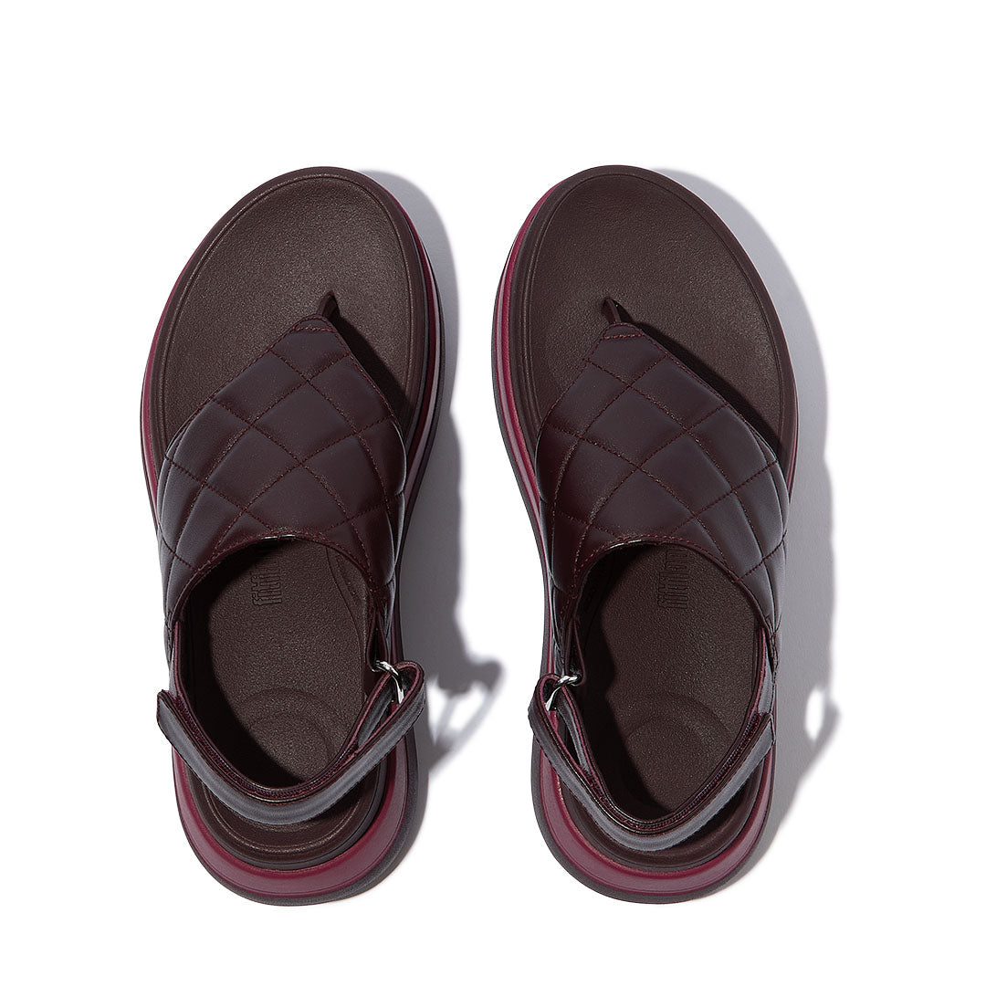 F-MODE STACK QUILTED-LEATHER BACK-STRAP TOE-POST SANDALS