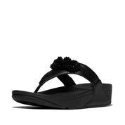 LULU BEADED-CHAIN LEATHER TOE-POST SANDALS